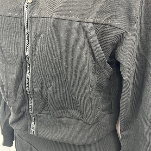 🆕Lydaa Ribbed Zip Up Jacket & Short Set Hooded Jacket W/Pockets Black S,M,L,XL - Picture 7 of 11